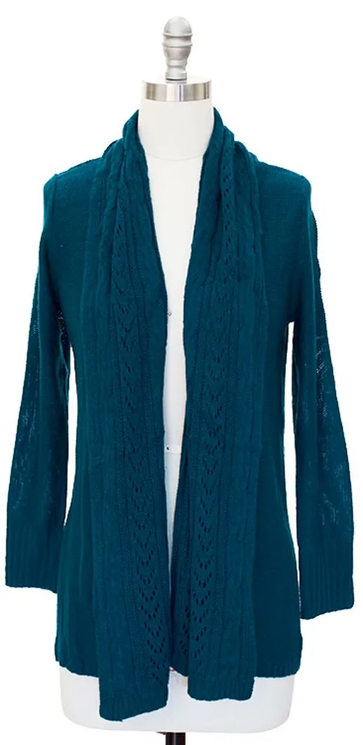 Vintage Knit Draped Cardigan (XL, Teal)