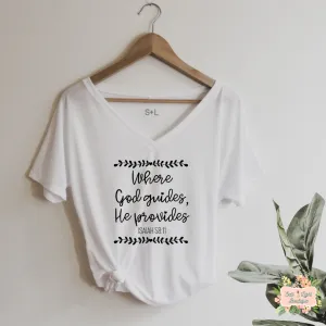 WHERE GOD GUIDES HE PROVIDES TRIBLEND T-SHIRT | WOMEN'S V-NECK