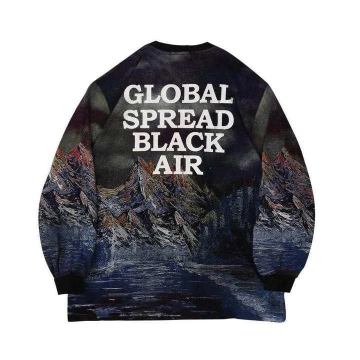 WLS Mountain Black Air Print Soft Cotton Sweatshirt