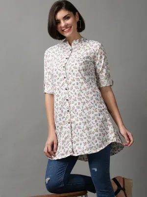 Women White Printed Longline Shirt