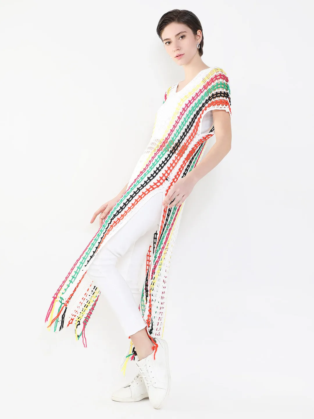 Women White V-Neck Short Sleeves Sheer Straight Maxi Dress