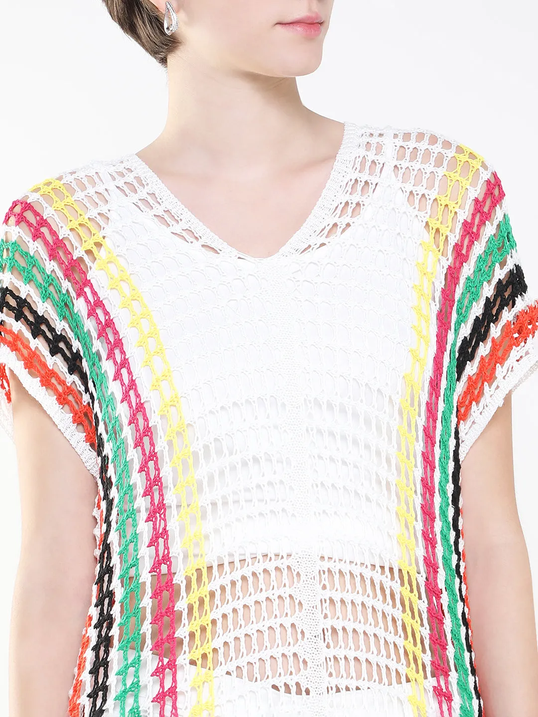 Women White V-Neck Short Sleeves Sheer Straight Maxi Dress