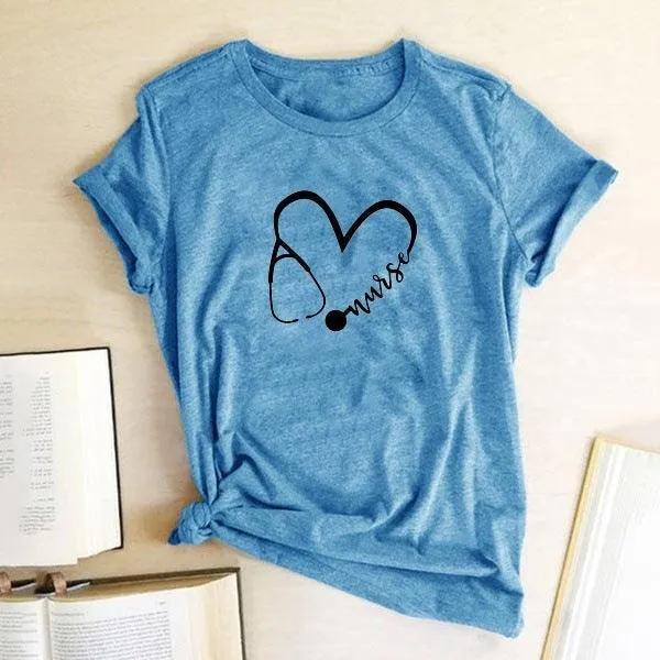 Women's Fashion Heart Graphic Print Short Sleeve T-Shirt