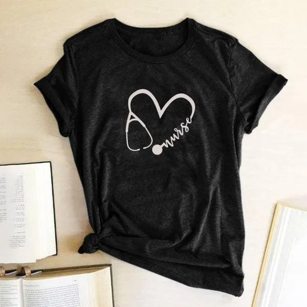Women's Fashion Heart Graphic Print Short Sleeve T-Shirt
