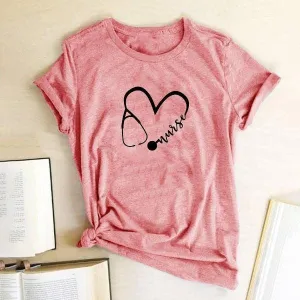 Women's Fashion Heart Graphic Print Short Sleeve T-Shirt