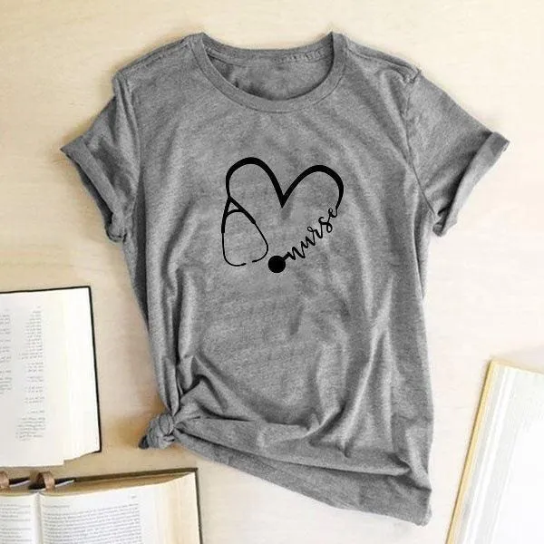 Women's Fashion Heart Graphic Print Short Sleeve T-Shirt
