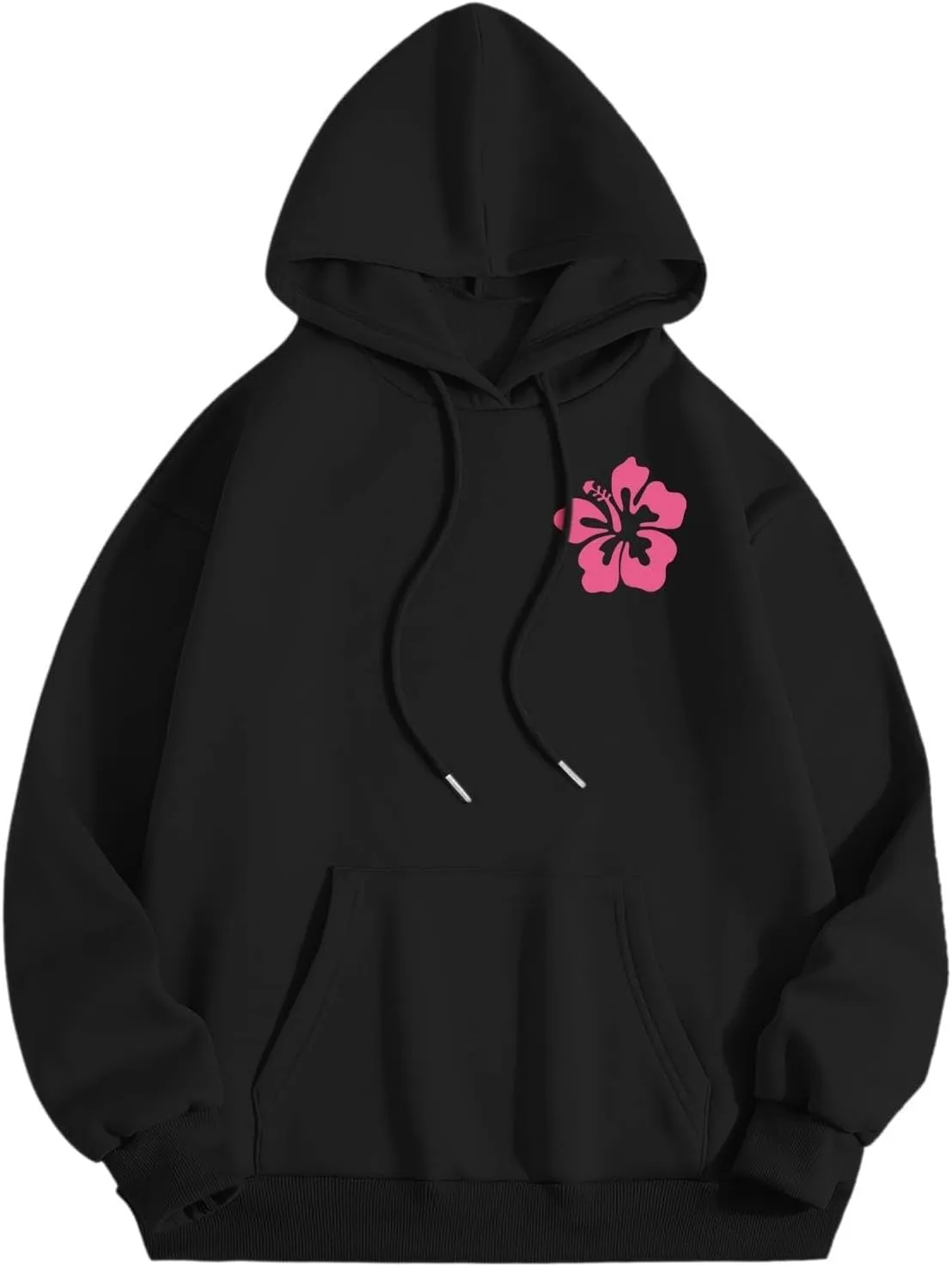 Women's Plain Basics Hoodies Oversized Brushed Letters Loose Fit Hooded Sweatshirts Long Sleeves Pockets