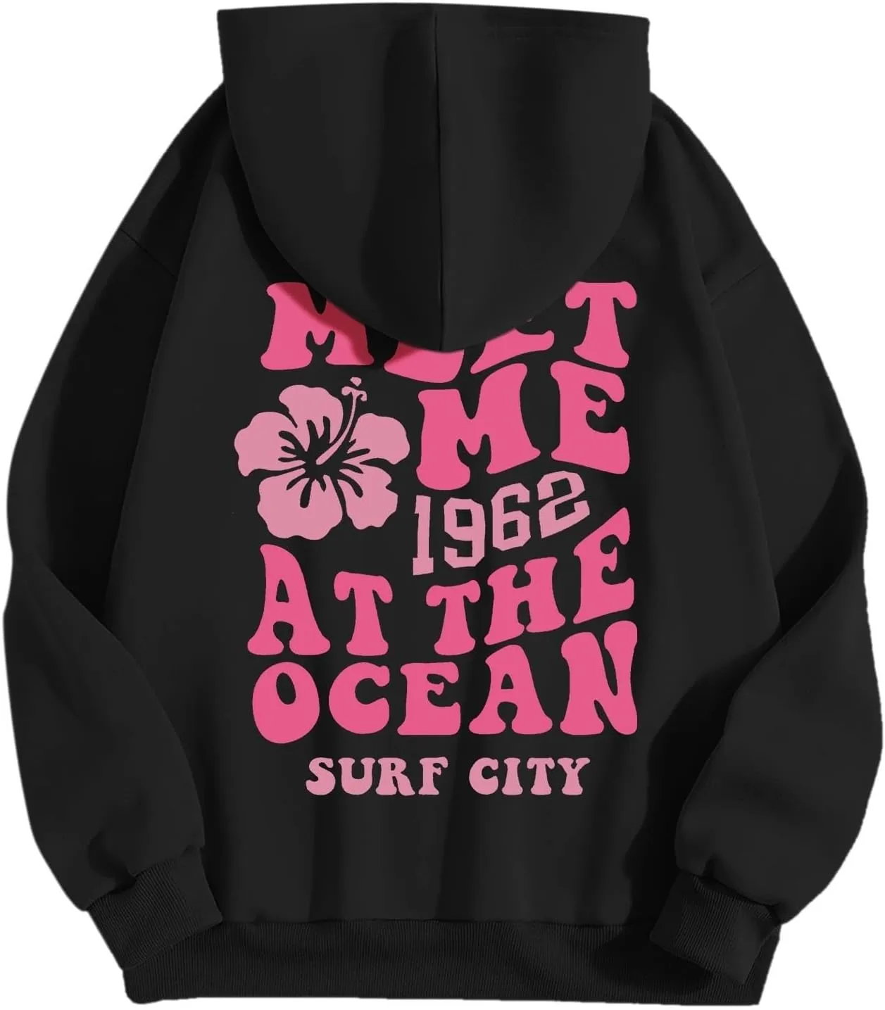 Women's Plain Basics Hoodies Oversized Brushed Letters Loose Fit Hooded Sweatshirts Long Sleeves Pockets