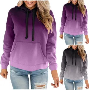Womens Plus Size Hoodie Sweatshirt 2024 Fall Fashion Gradient Color Hooded Sweatshirt Loose Long Sleeve Pullover Tops