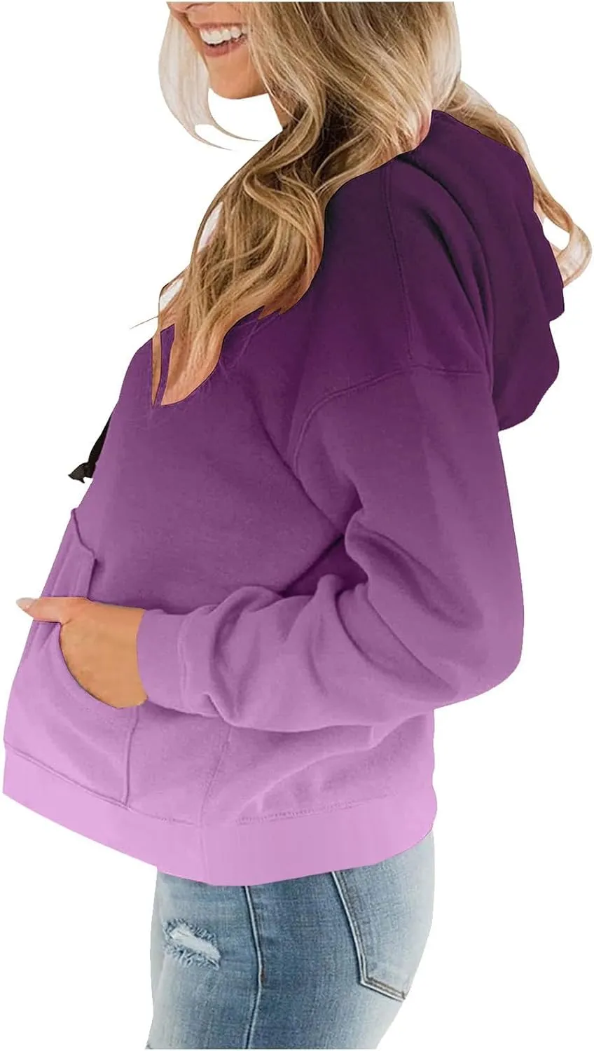 Womens Plus Size Hoodie Sweatshirt 2024 Fall Fashion Gradient Color Hooded Sweatshirt Loose Long Sleeve Pullover Tops