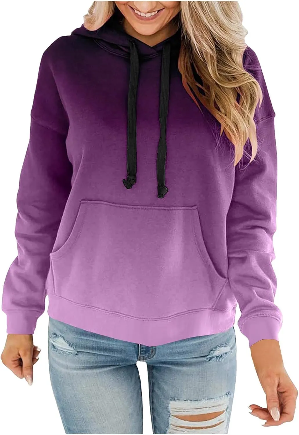 Womens Plus Size Hoodie Sweatshirt 2024 Fall Fashion Gradient Color Hooded Sweatshirt Loose Long Sleeve Pullover Tops