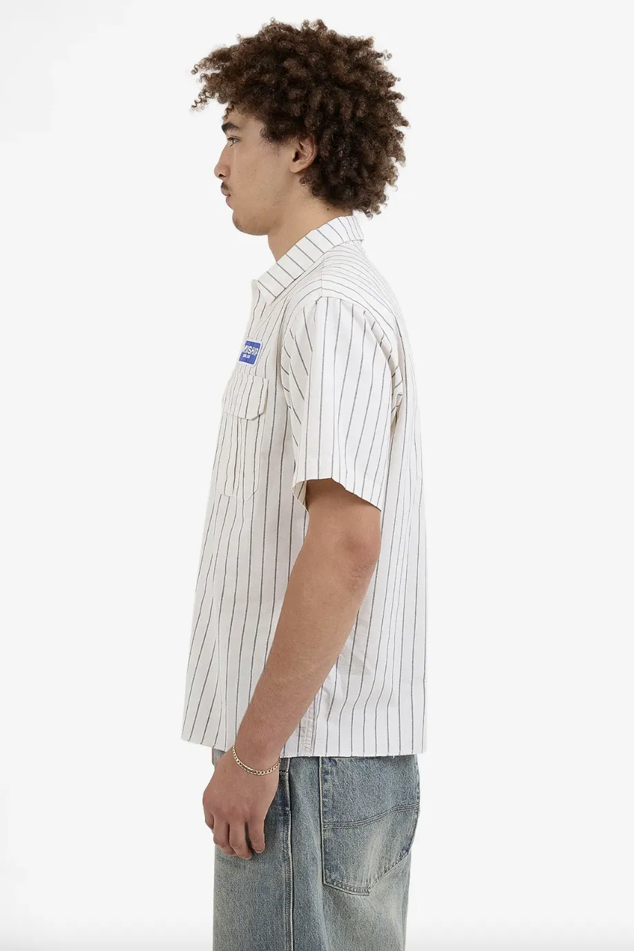 WORSHIP SUPPLIES SCREWED S/S BUTTON UP SHIRT - BONE STRIPE