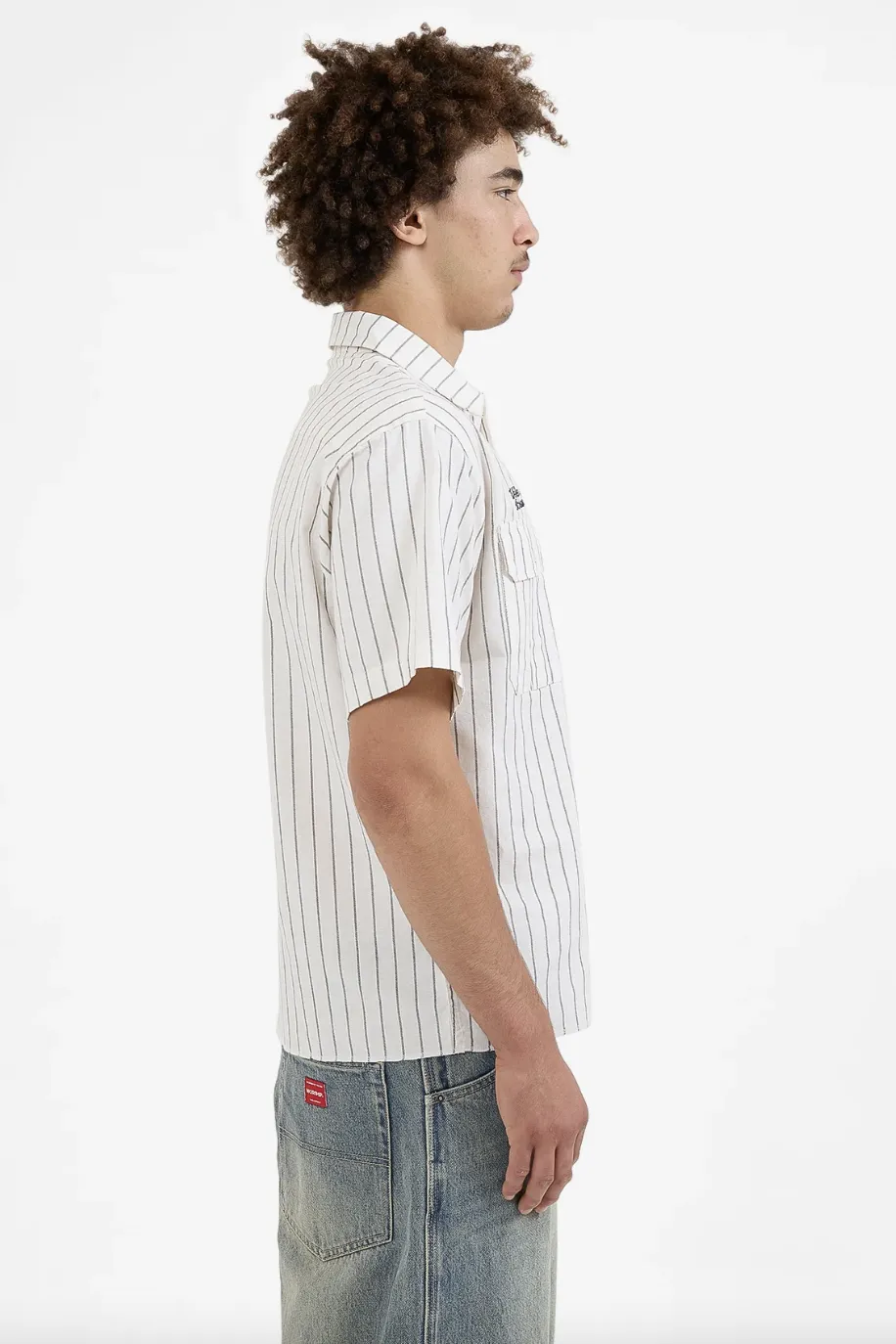 WORSHIP SUPPLIES SCREWED S/S BUTTON UP SHIRT - BONE STRIPE