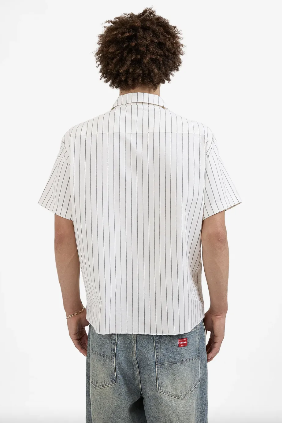 WORSHIP SUPPLIES SCREWED S/S BUTTON UP SHIRT - BONE STRIPE