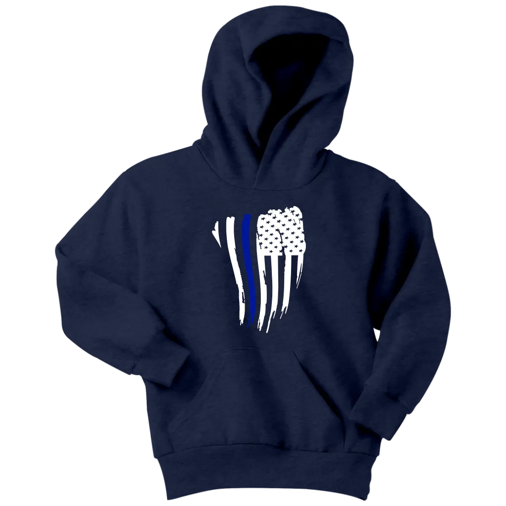 Youth Thin Blue Line American Flag Hoodie - Kids